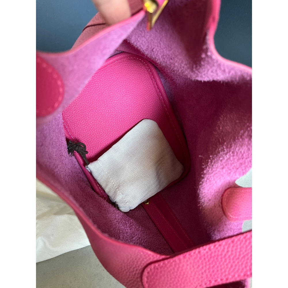 Genuine Leather Hot Pink Bucket Bag Luxury Style Tote Handbag Boho Chic NEW - Picture 5 of 12
